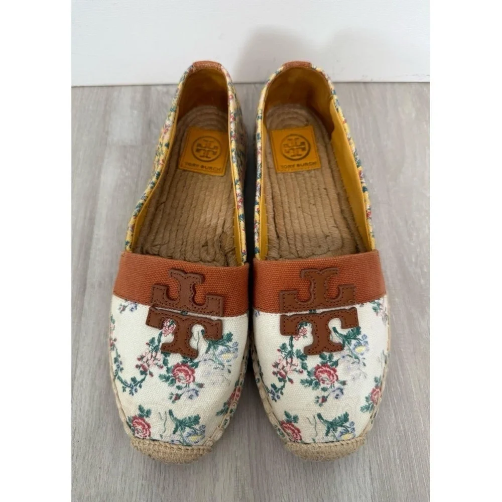 Tory Burch Weston Flat Espadrille Printed Canvas Size 8.5 French Paisley Floral - Picture 3 of 12